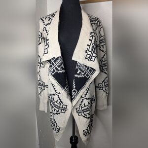 Womens Staring At Stars Open Cardigan Sweater Black Ivory Geometric Aztec Size L